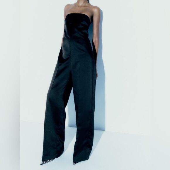Zara Satin Bandeau Jumpsuit New - Picture 7 of 9
